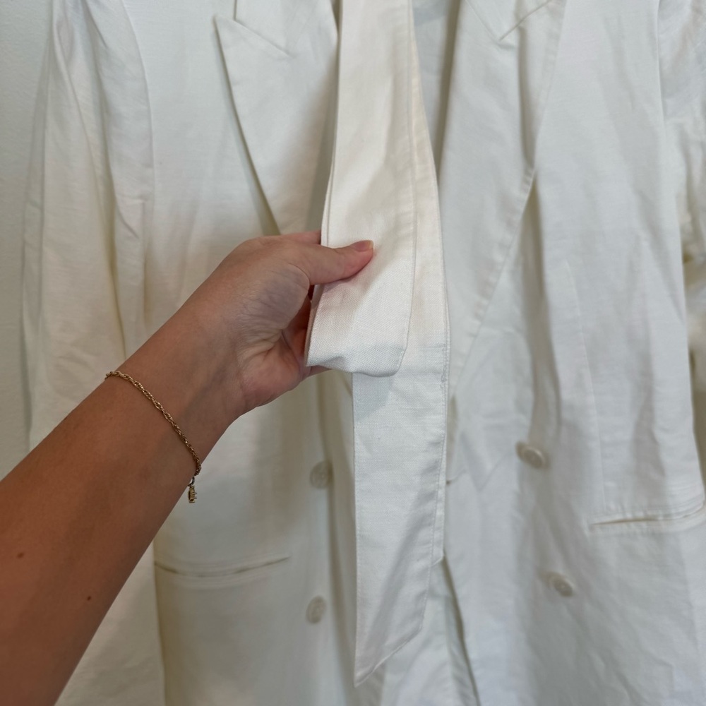 GAP Linen Blend White Double-Breasted Tie Waist Blazer - Picture 6 of 11